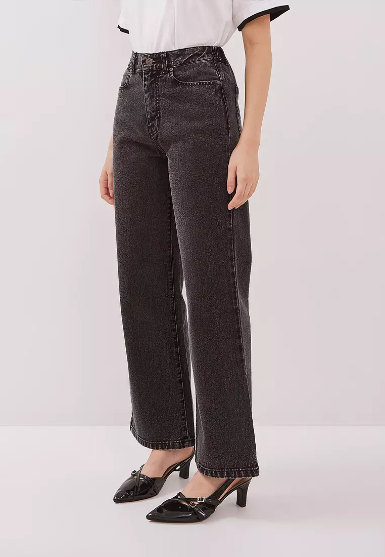 DUST Celana High Loose Jeans Gamila Hitam (D.39129)