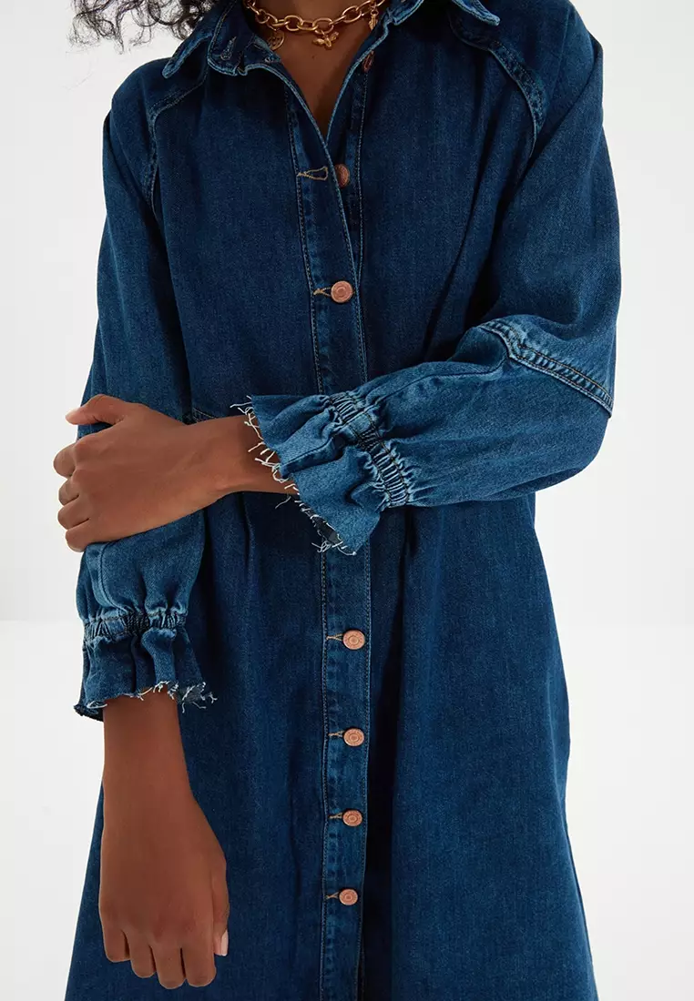 Oversized Denim Dress with Stitching Detail