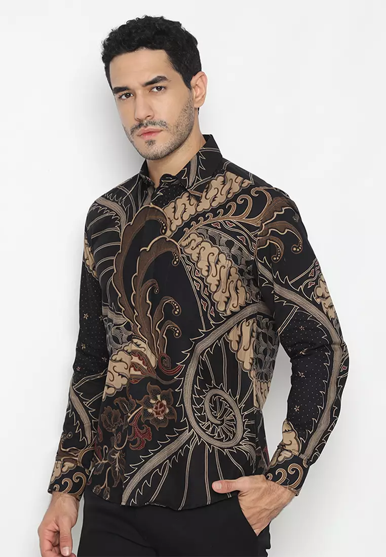 Kemeja Batik Pria Slimfit Brawijaya - Black/Brown