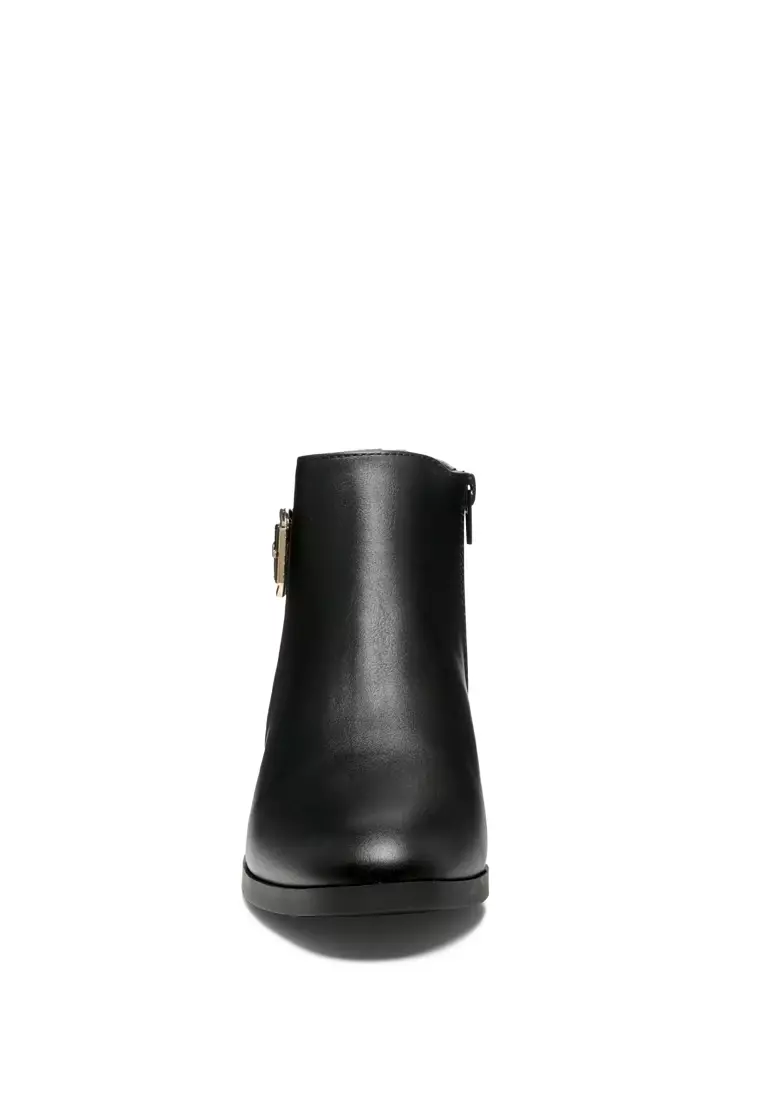 Buckled Ankle Boot with Croc Detail in Black