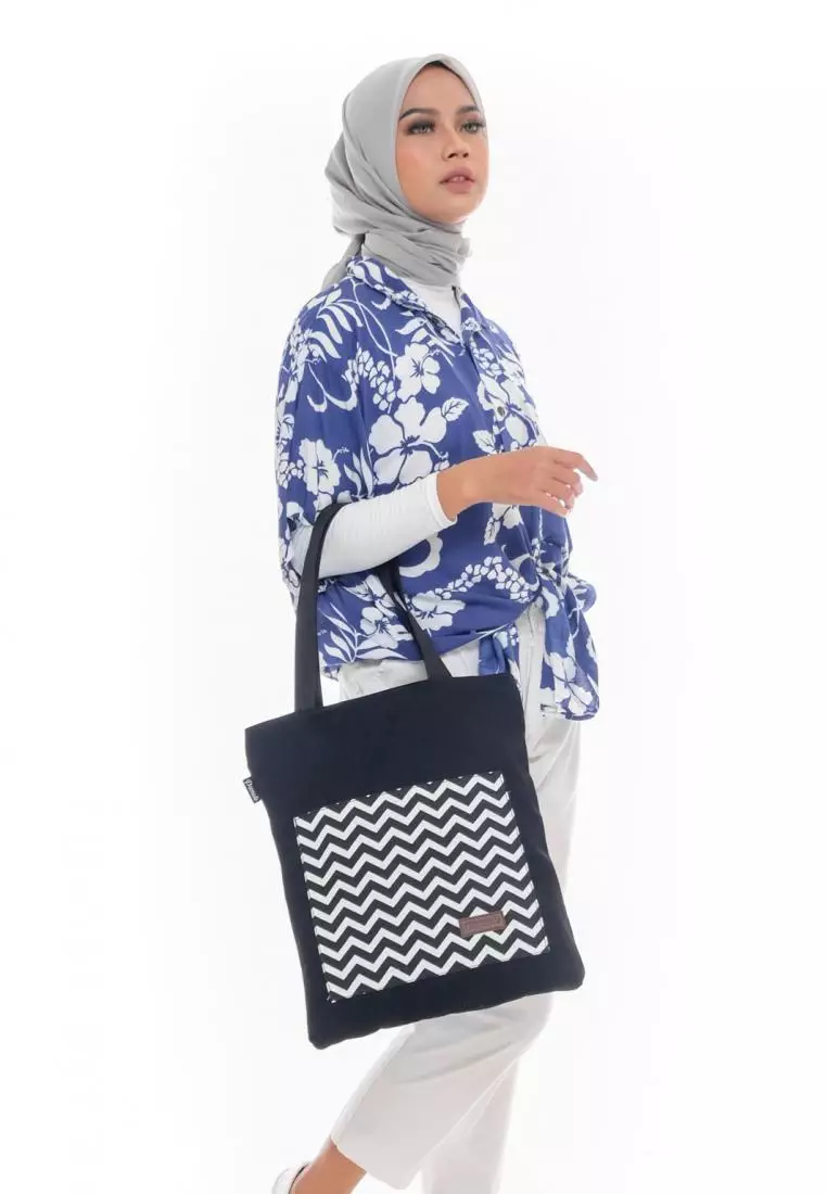 Tote Bag Tas Bahan Kanvas Penutup Resleting - Anna Zig Zag