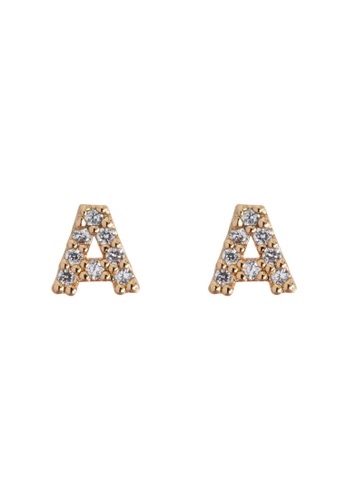 Timi of Sweden white and gold Petite Chrystal Letter Stud Earrings A 3CEE1AC7CB8413GS_1