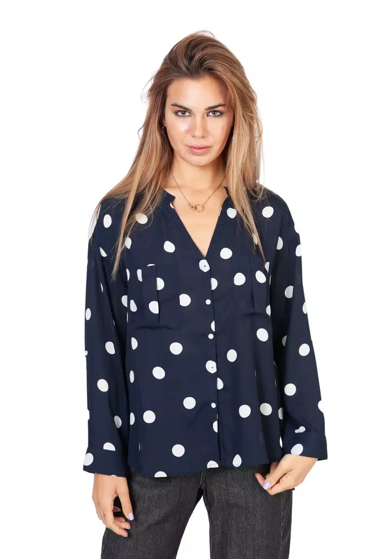 polka dot bell sleeve blouse