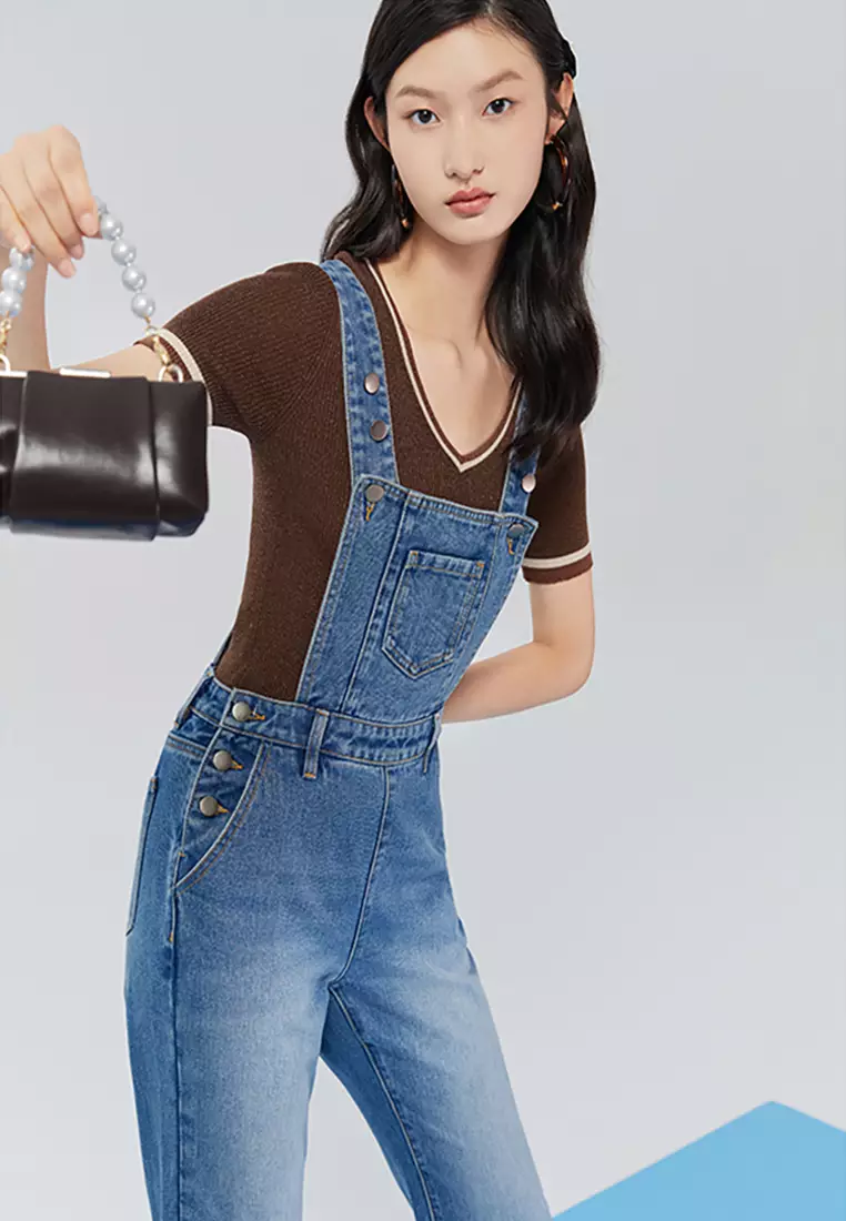 One-Piece Denim Pants with Suspenders