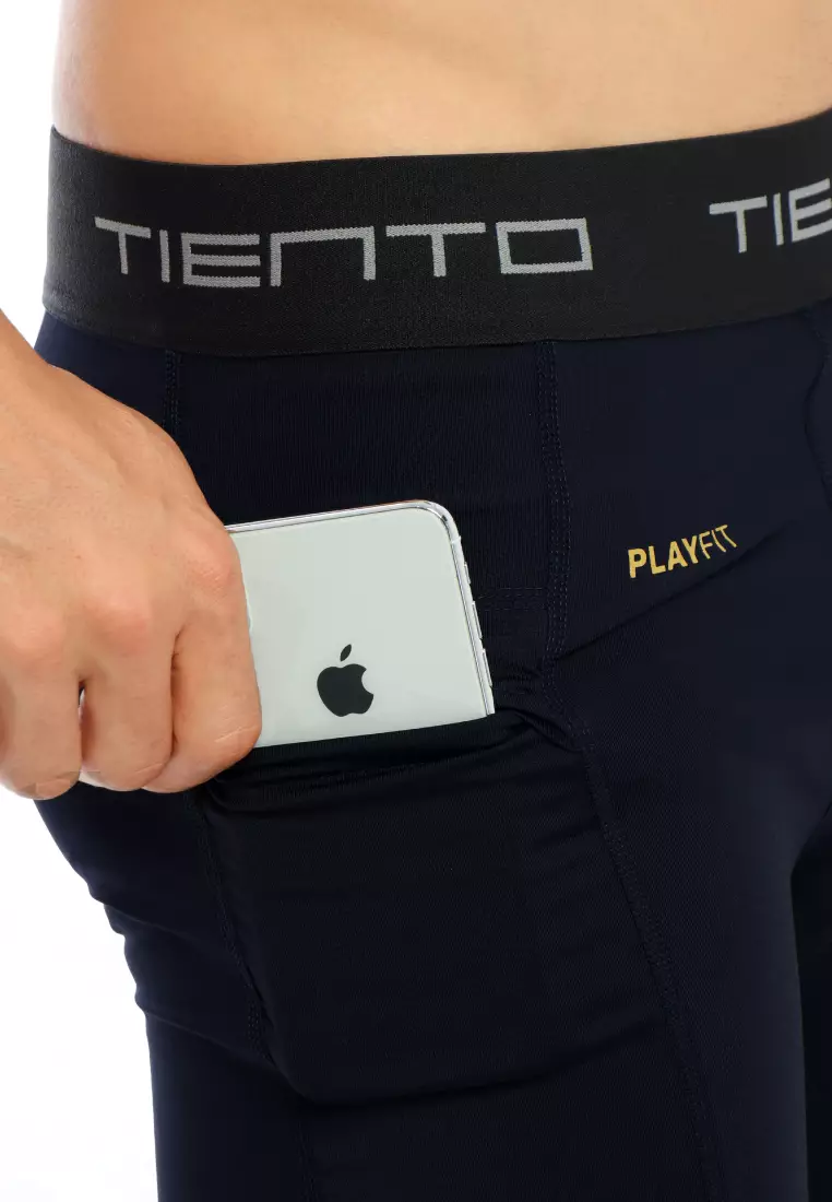 Tiento Baselayer Leging Celana Panjang Ketat Olahraga Pria Legging Sport Long Pants EXO Series Black Gold Men