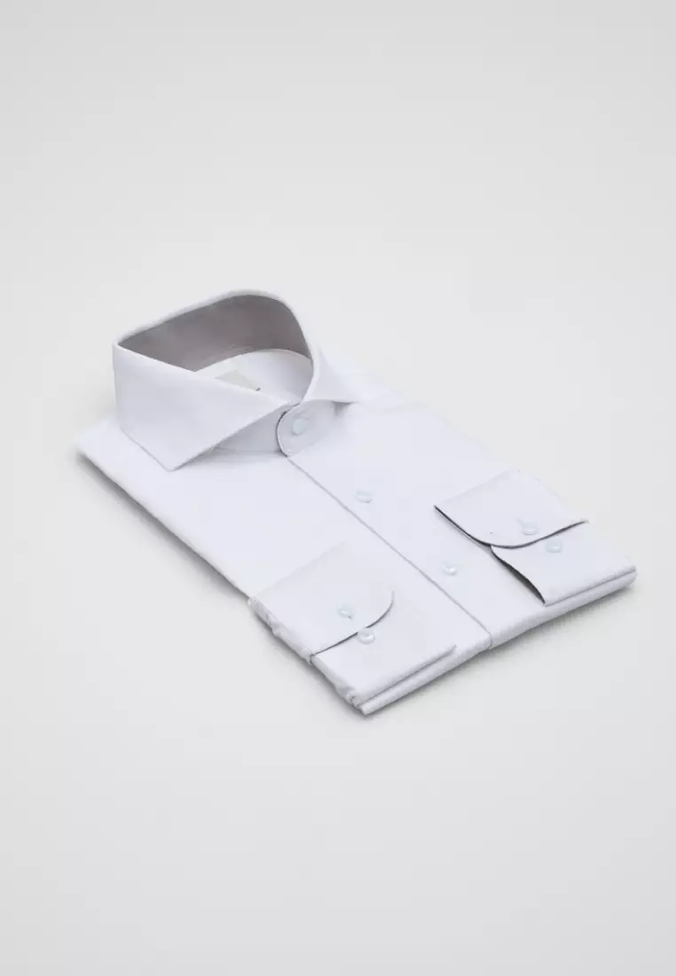 White Herringbone Slim Fit Shirt