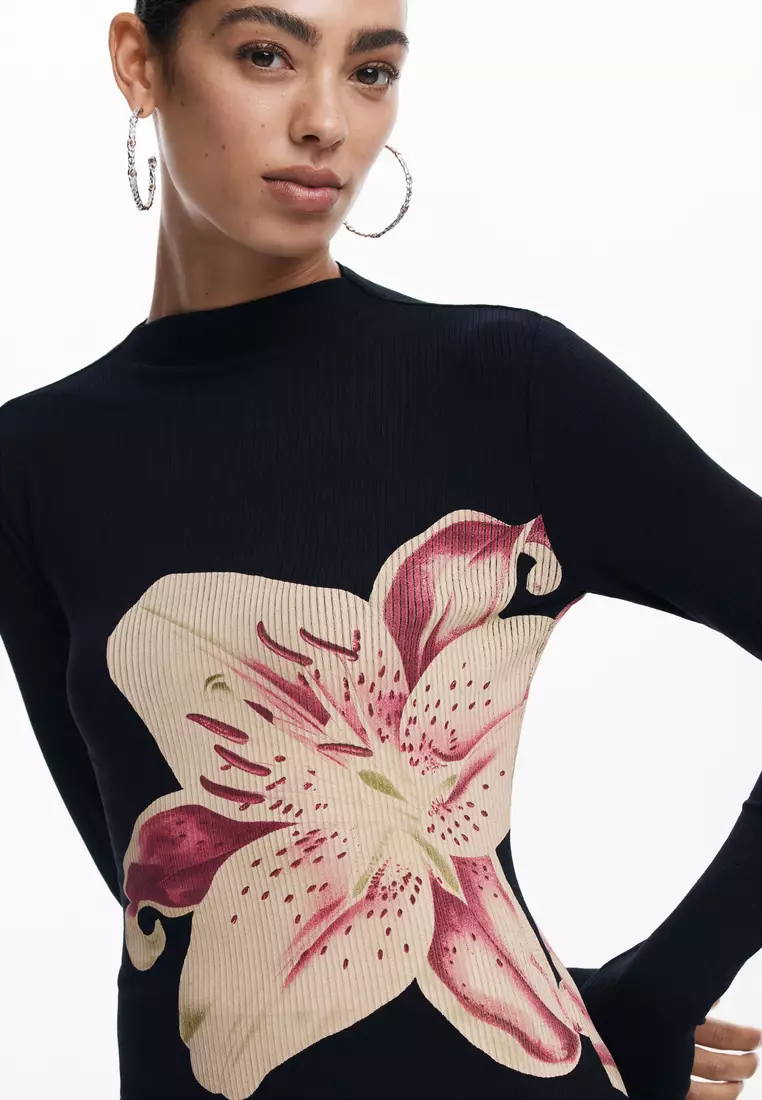 knee length dresses for ladies Desigual Carson Floral Panel Mesh Dress 24WWVK59  Belle Divino