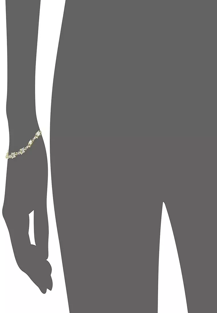 Estele Gold Plated Solitaire Leaf Mile Tennis Bracelet For Women