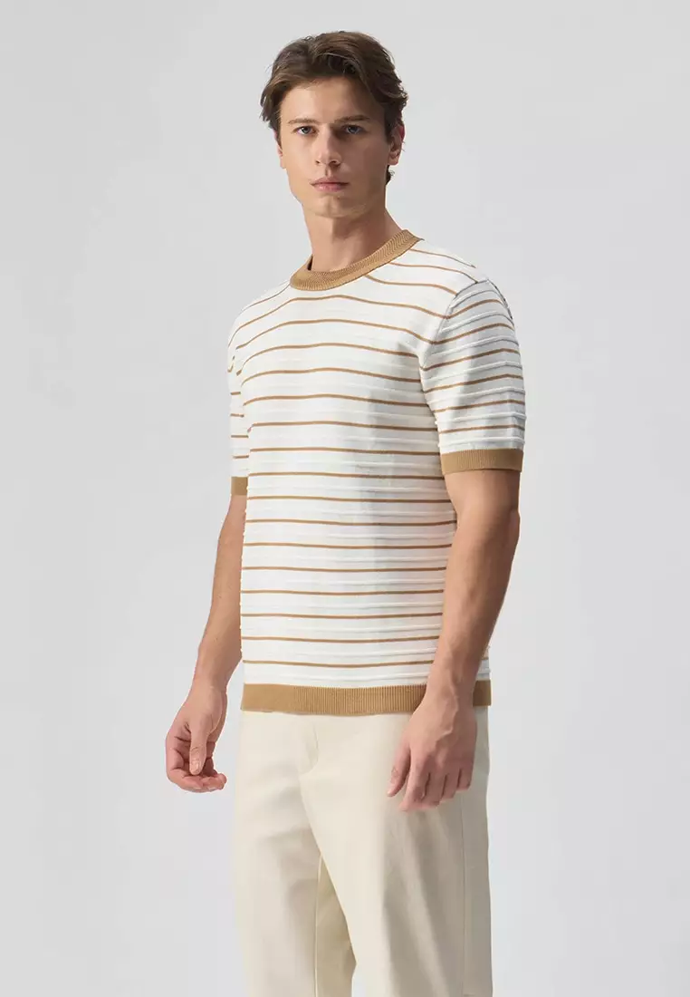Striped Textured Flat Knit T-Shirt