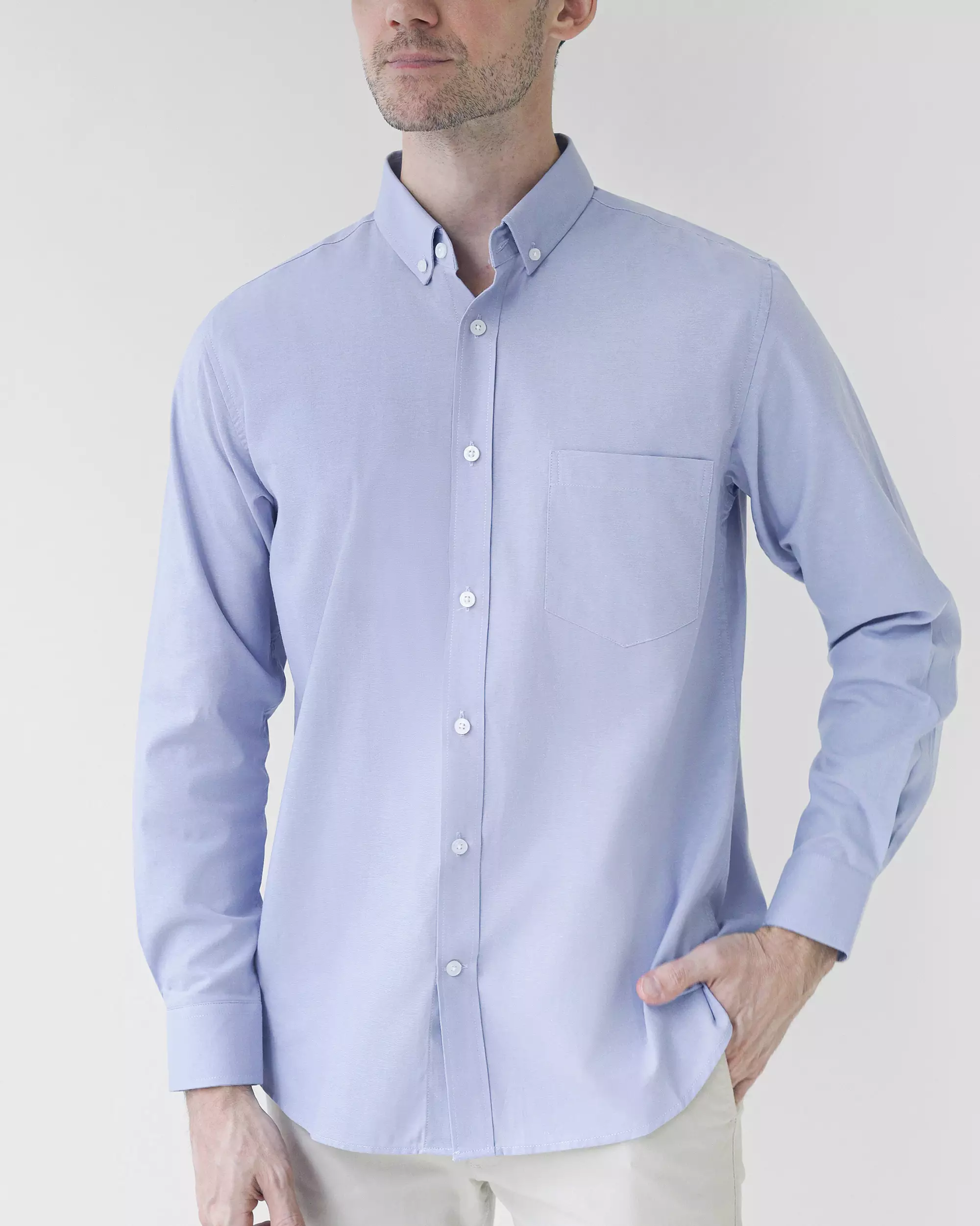 Cotton Well Marc Long Sleeve Oxford Shirt Wind Blue | Kemeja Pria Lengan Panjang Basic Polos Biru Ungu Muda