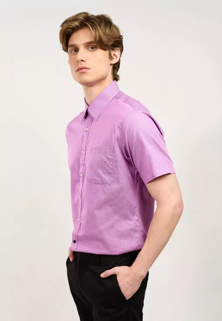 Men's Slim Fit Textured Cotton Short Sleeve Shirt