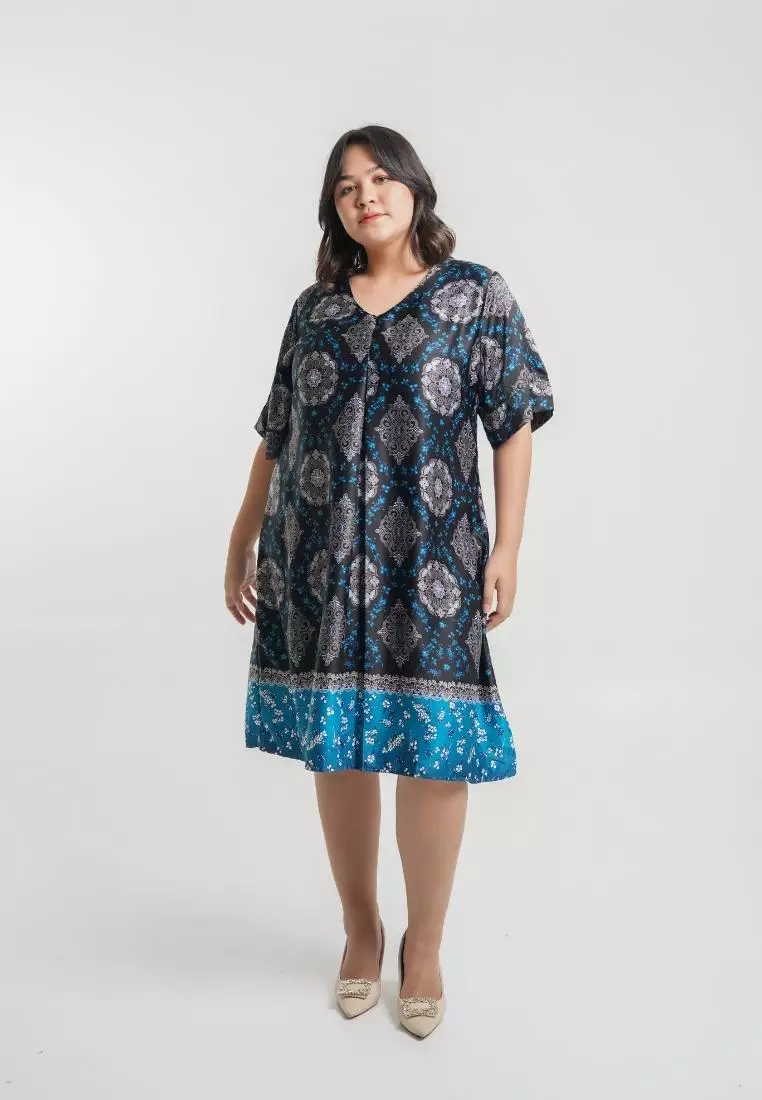 Plus Size Batik Dress Won Navy