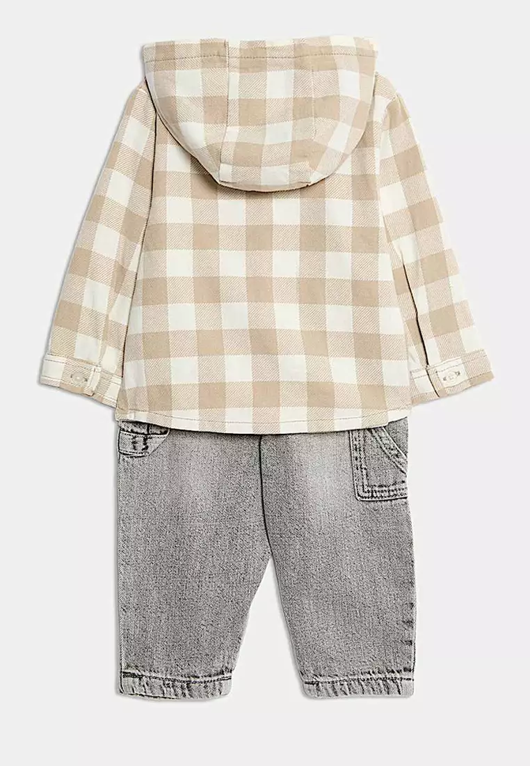 3pc Pure Cotton Checked Shacket Outfit