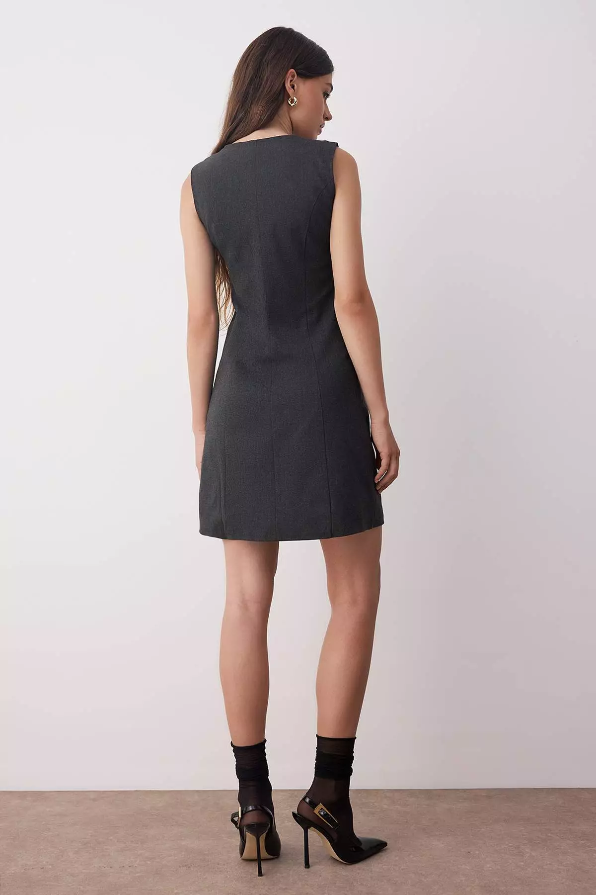 Anthracite Plain Short / Mini Woven Dress