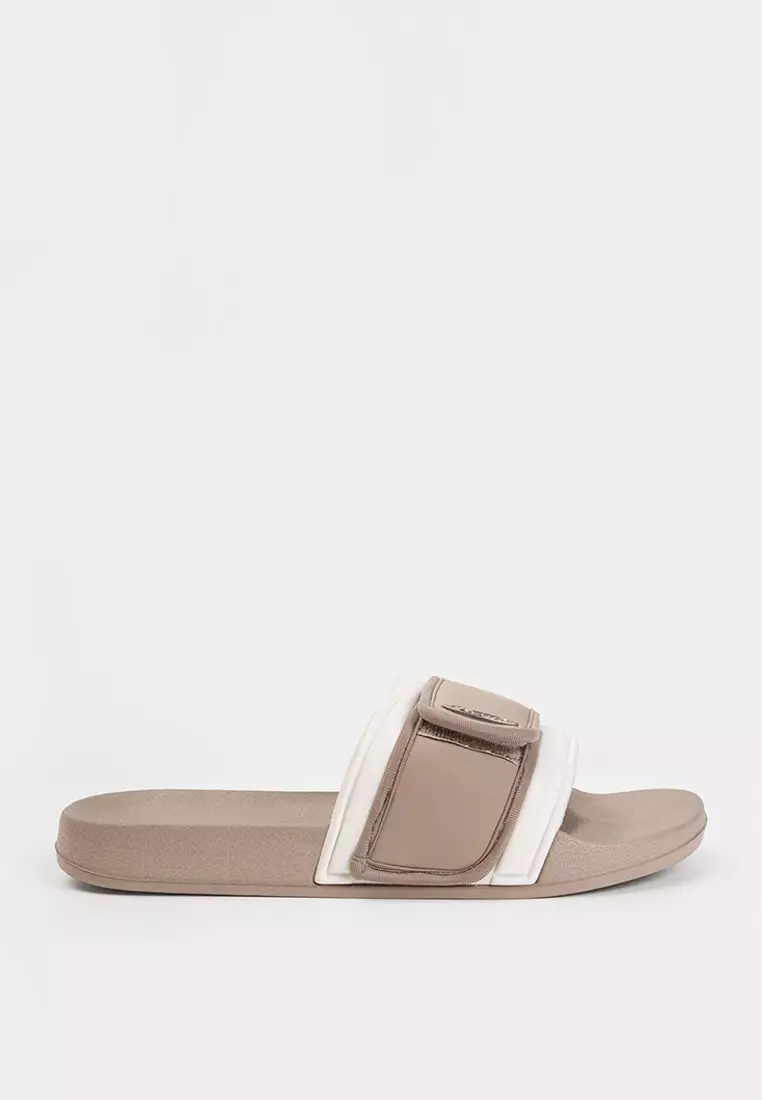 Women's Velcro Band Slides with Metal Branding