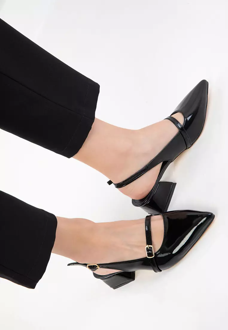 Black Patent Leather Women's Classic Heeled Shoes 20656