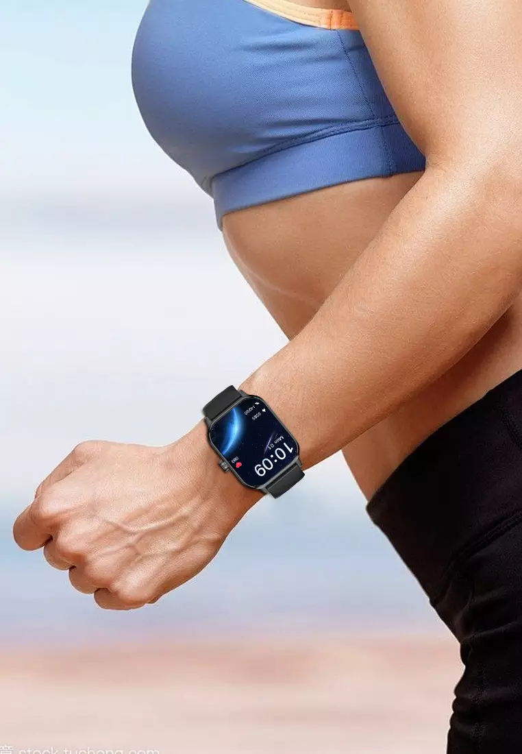 Smart Watch U9 2.1 inch 3D Flexible Surface Bluetooth Calling Temperature Measurement Jam Pintar Black dengan gelang gratis