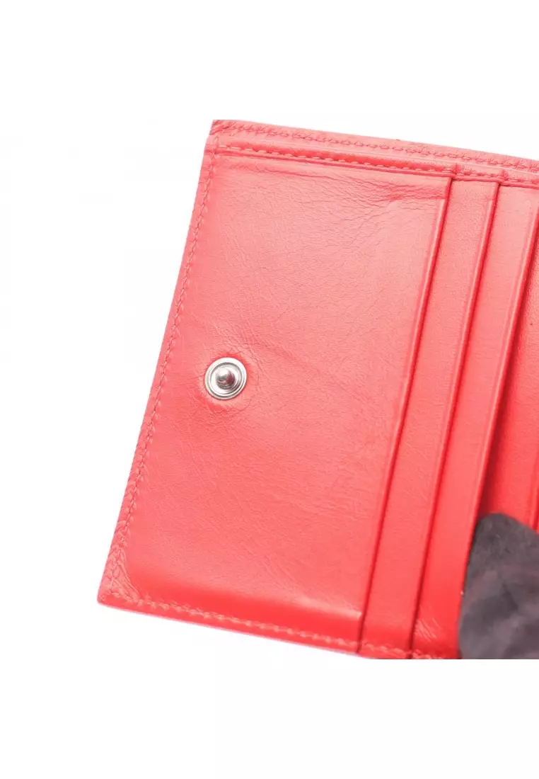 Pre-Loved CHRISTIAN LOUBOUTIN Bi-fold wallet leather black Red