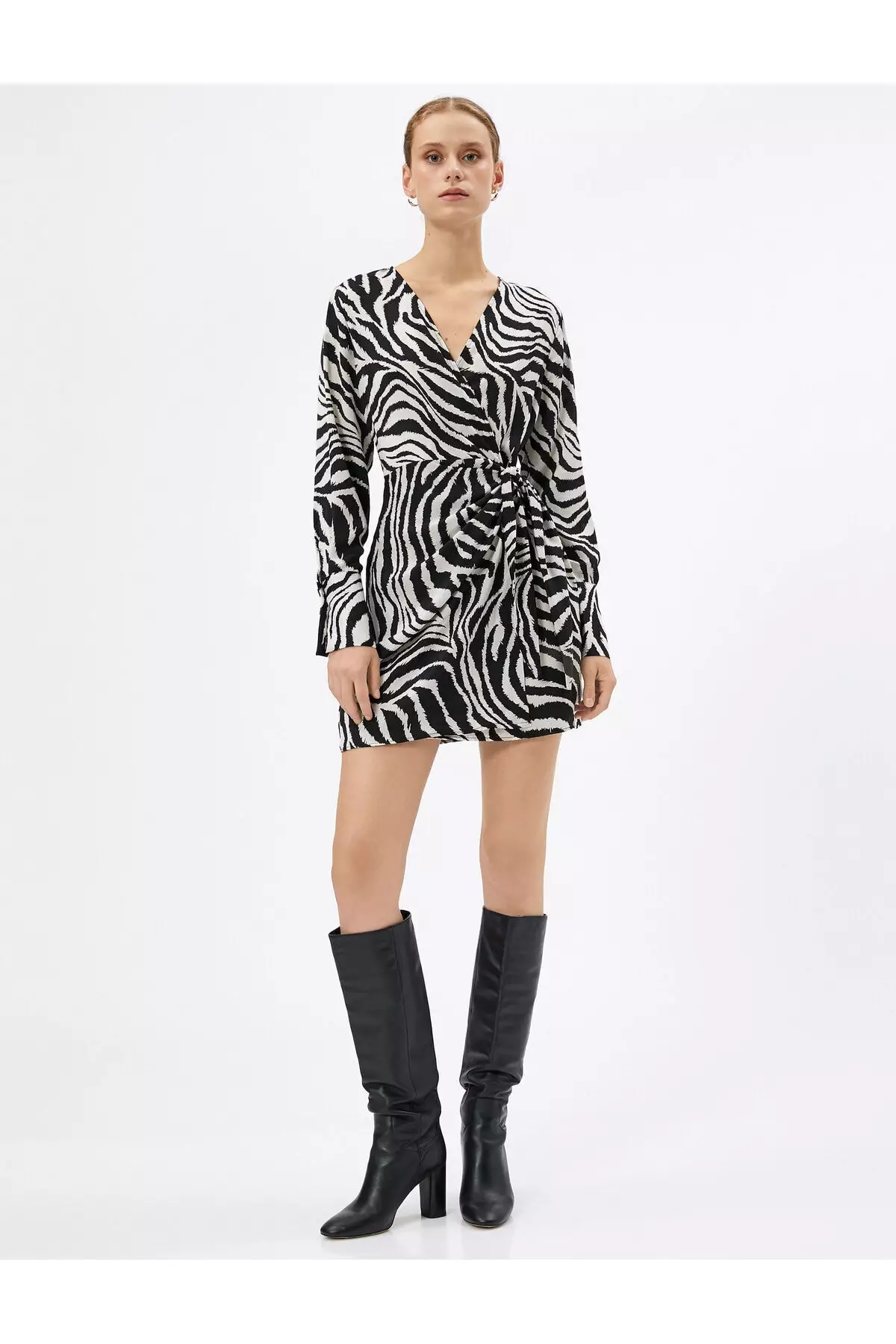 Nanushka Top Long Sleeve Scoop Neck Aurelia In Zebra Block Print