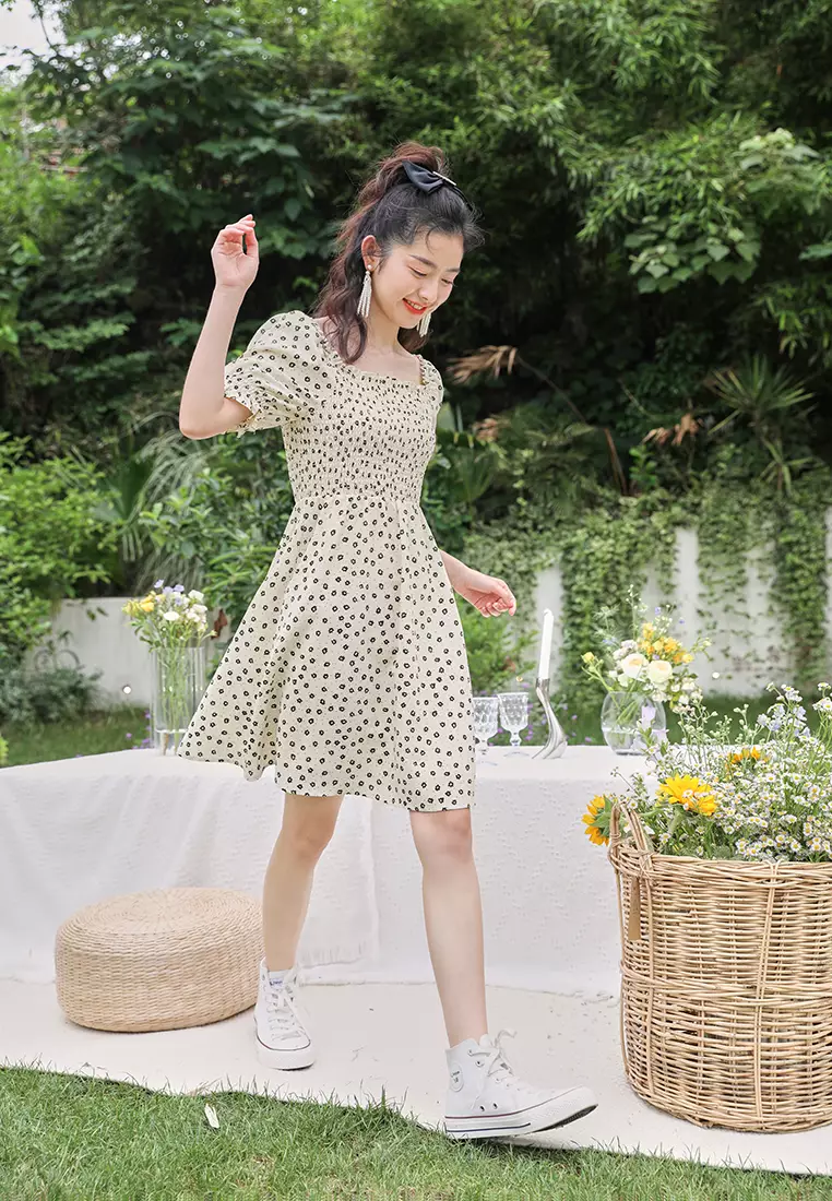 Textured Floral Babydoll Dress