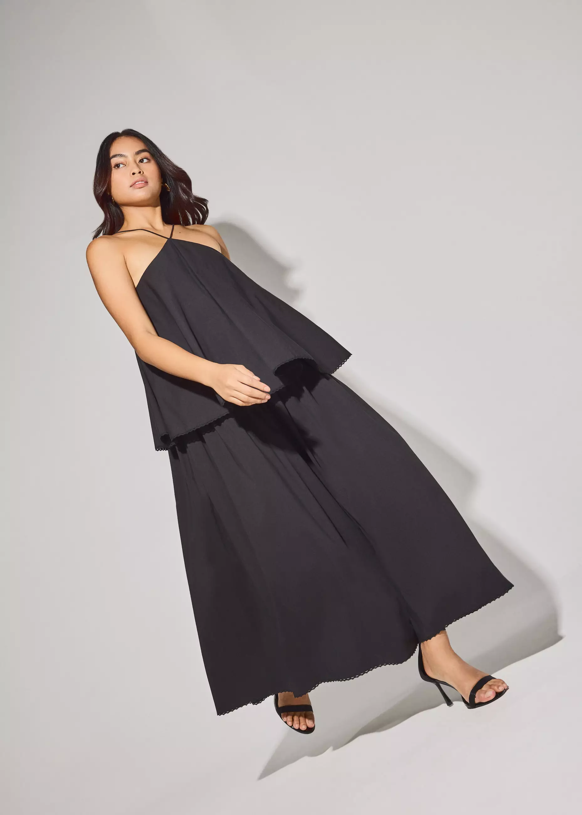 Dress Wanita - Cotton Tiered Halter Neck Trapeze Maxi Dress