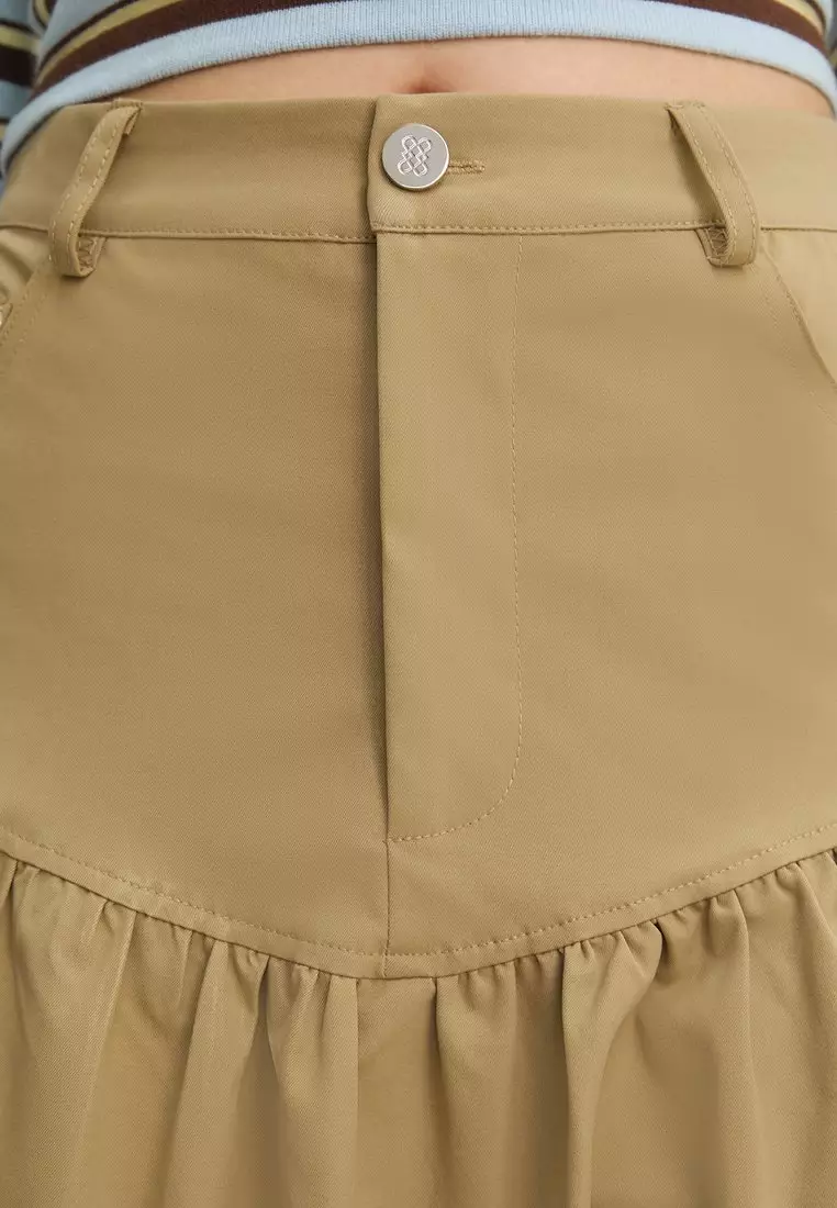 High Waist Midi Skirt - Beige
