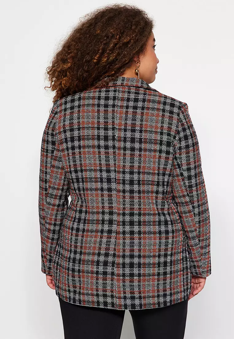 Plus size checkered jacket online