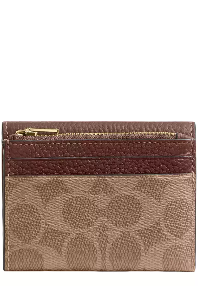 Card Holder Wallet In Signature Canvas - Tan/ Brown CZ034