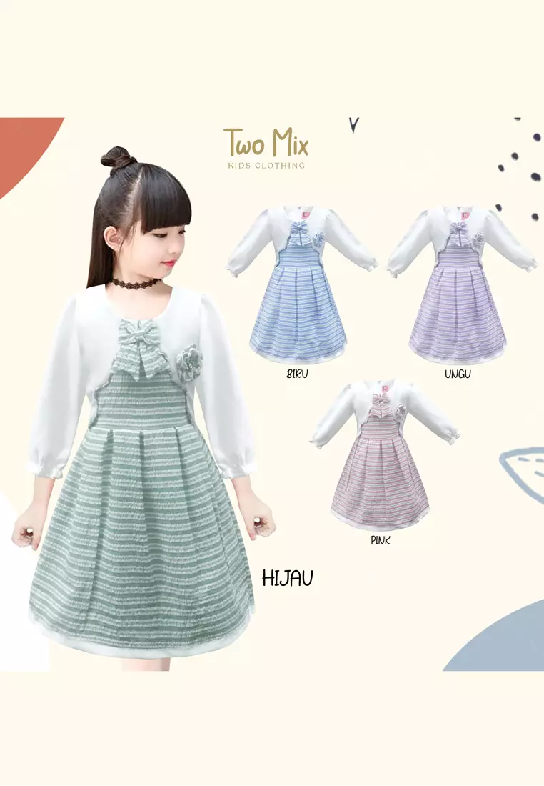 Two Mix Dress Anak Perempuan Lengan Panjang Usia 1-12 Tahun 4135