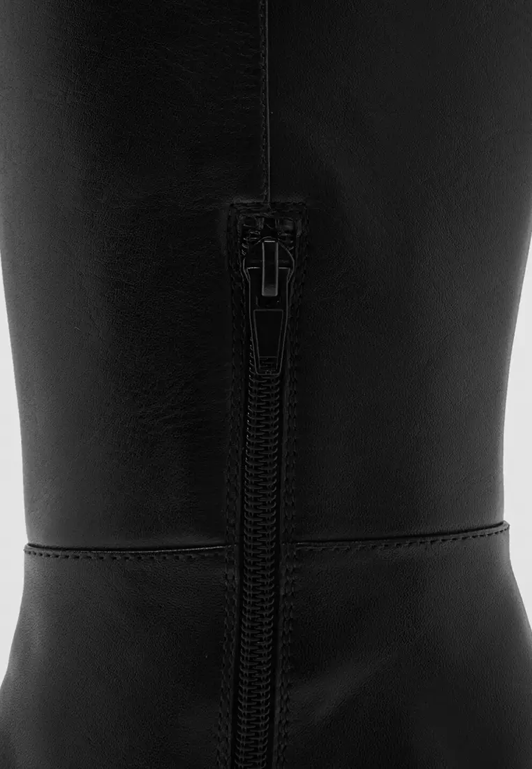 Leather Block-Heel Boots