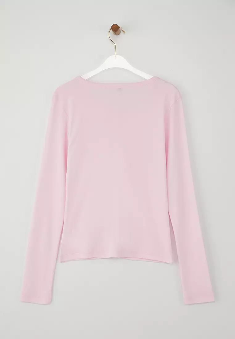 Teen Wardrobe Essentials – Pink Button-Down Stretchy Knit Blouse | Twoaw26Bz00007