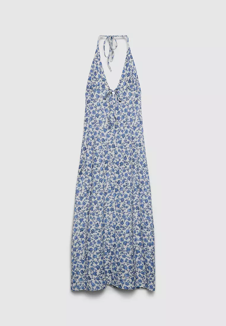 Women's Mini Flower Design Halter Midi Dress