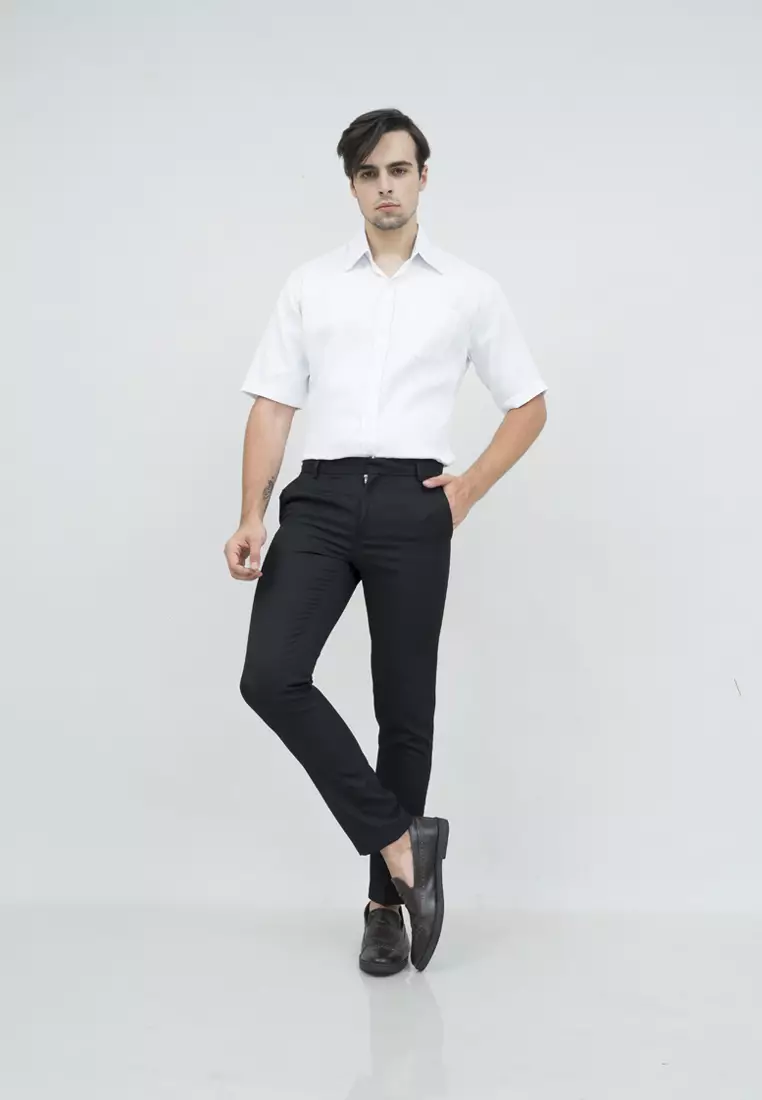 Kemeja kerja slim fit lengan pendek pria kerja Putih houseofcuff