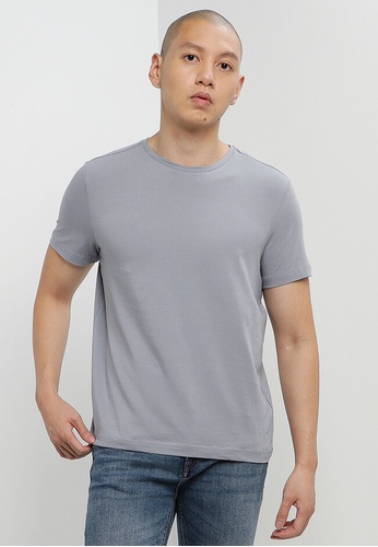 H&M grey Slim Fit Round-Necked T-Shirt 0F0D1AAFCE9103GS_1