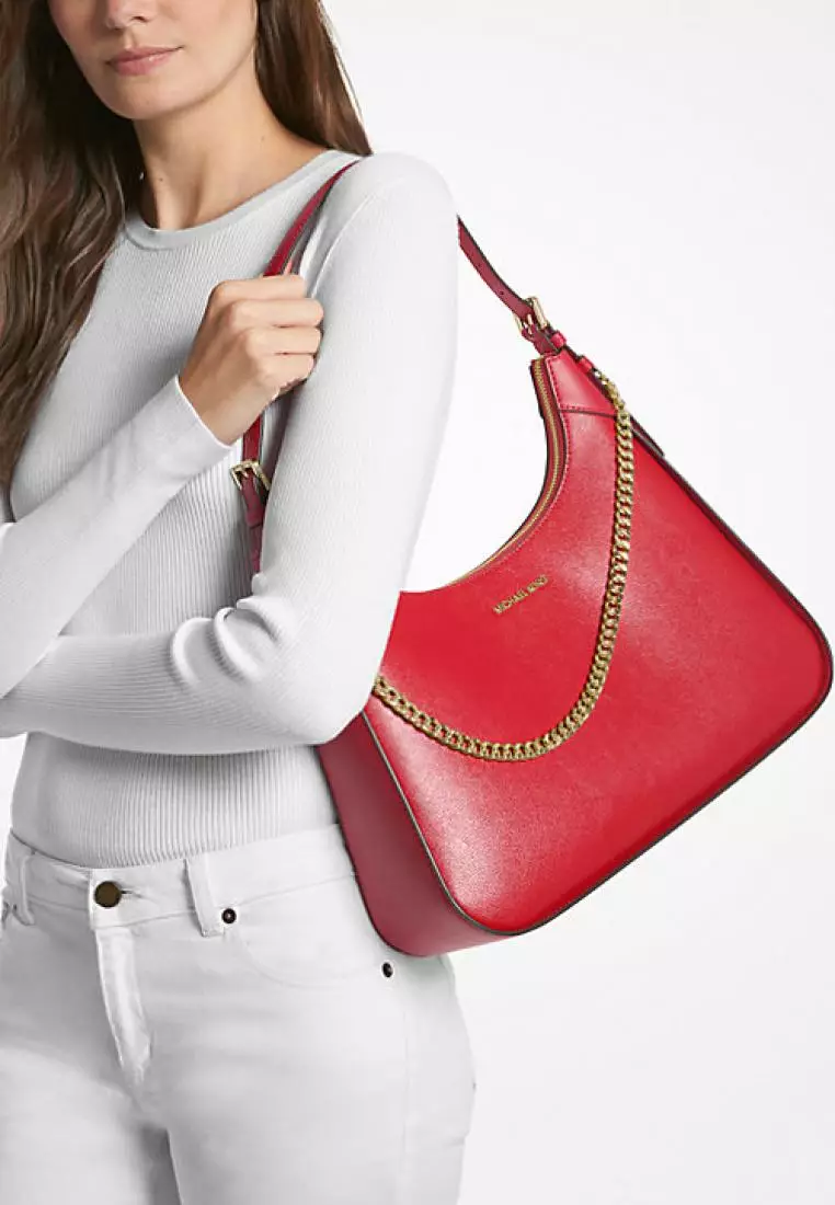 Michael Kors Wilma Large Leather Shoulder Bag Bright Red