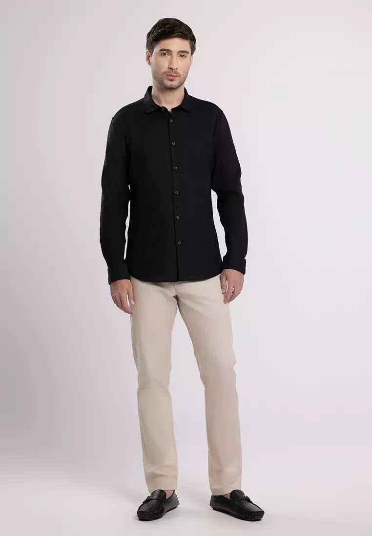 MOC - Kemeja Polos Pria Lengan Panjang Ford - Black
