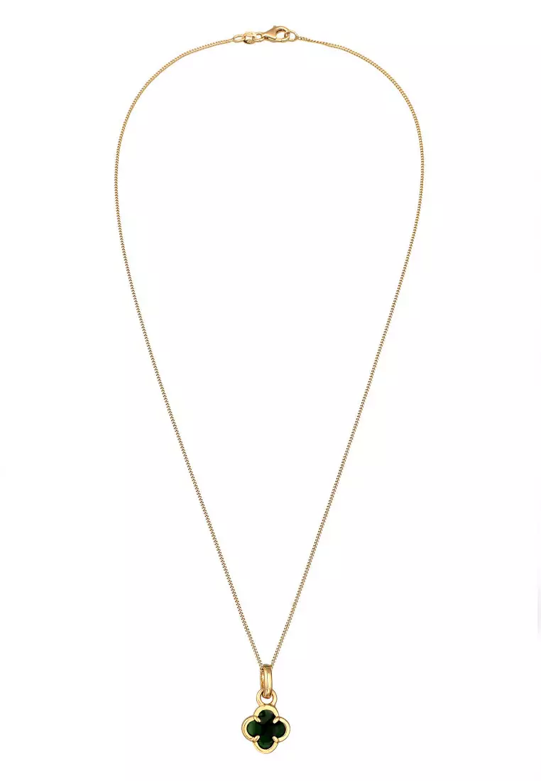 Kalung Perhiasan Perak 925 Wanita Cloverleaf Black Pendant Gold Plated