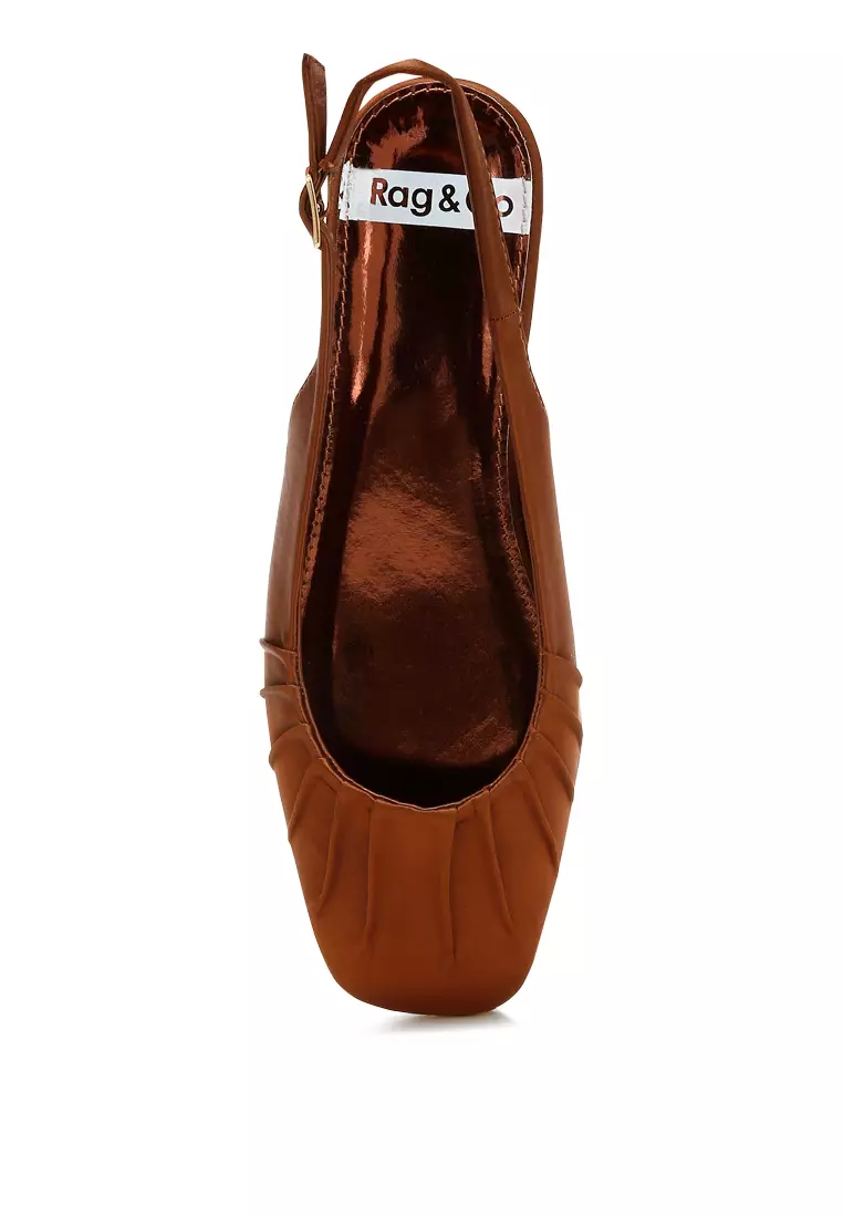Satin Square Toe Flat Slingback in Brown