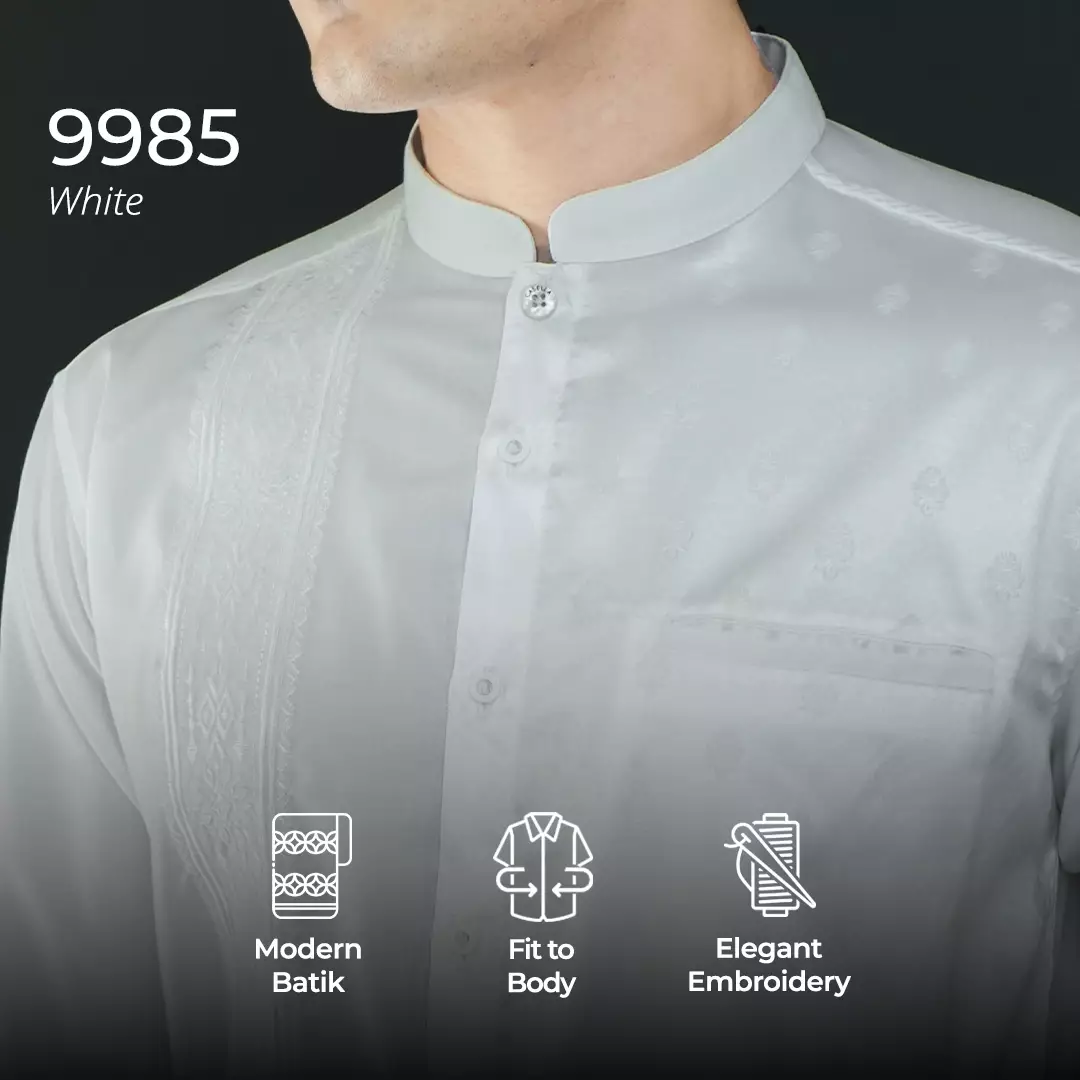 Casella Baju Koko Pria Lengan Panjang Premium | Baju Koko Batik Riyadh 9985 White