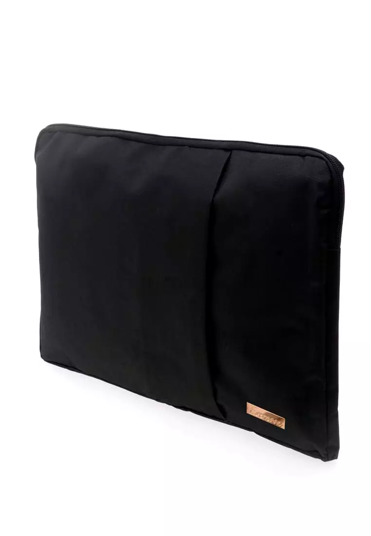 Tas Laptop Motif Polos Simple Zip Fastening Detail Dua Slot Softcase - Hitam