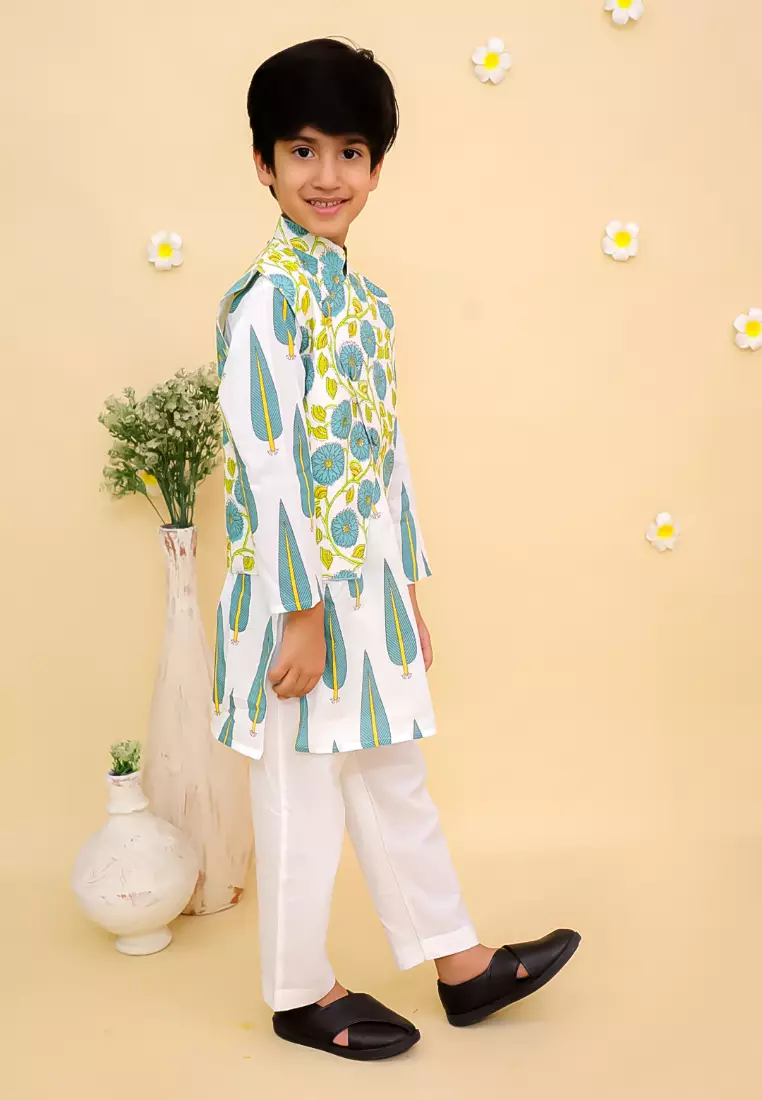 The Mom Store Emeraluxe Boys Jacket And Kurta Pajama Set - Multi