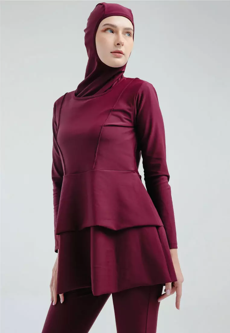 Layla Burqini Two Pieces Women, Baju Renang Muslim Wanita - Maroon