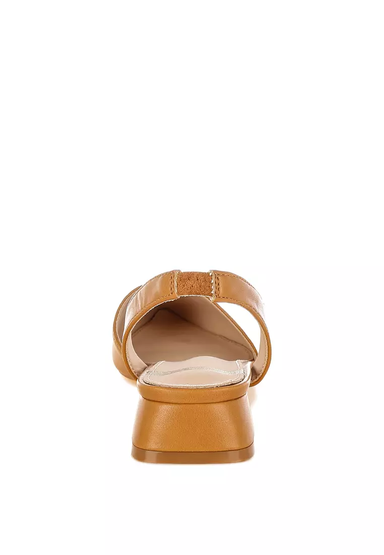 Sandal Slingback Kulit Lembut Warna Tan