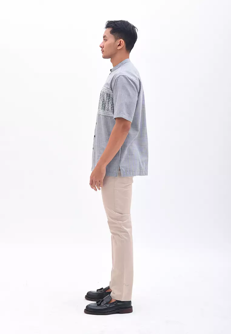 MANZONE Kemeja Koko Lengan Pendek AFSHAR - GREY Ukuran S