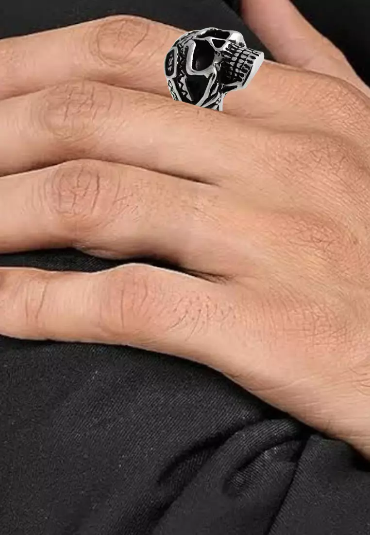 Aksesoris Cincin Pria Pilot Skull Ring Silver 