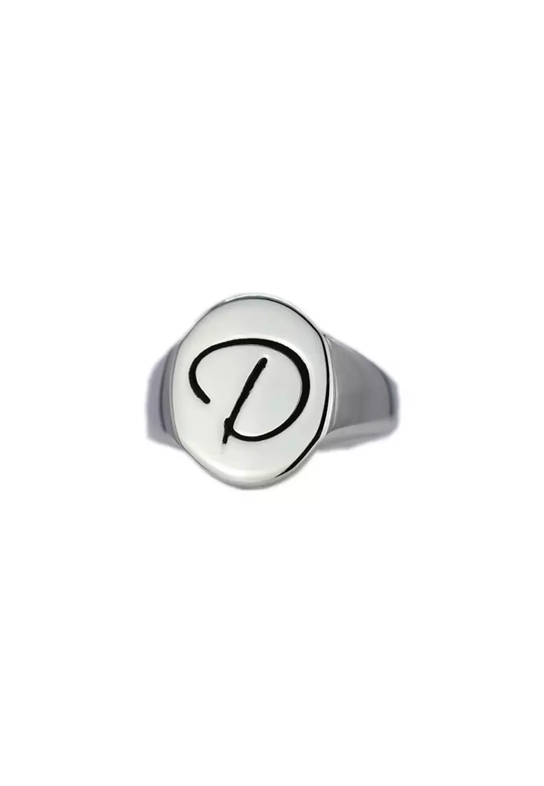 Sterling Silver Letter Signet Ring - D
