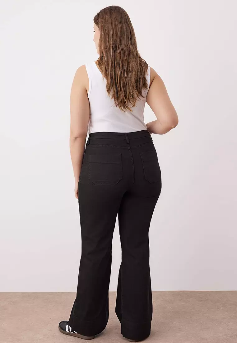 Black High-Leg Denim Plus Size Flare Jeans
