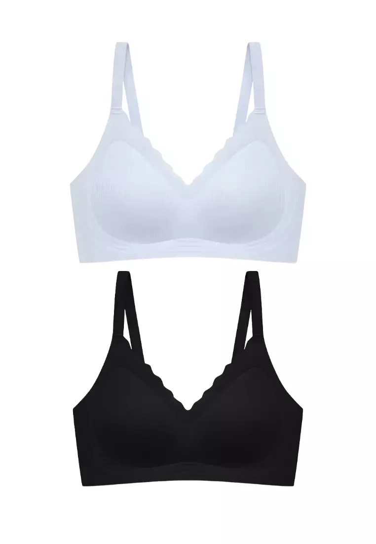 2-pack cotton push-up bras - White/Black - Ladies