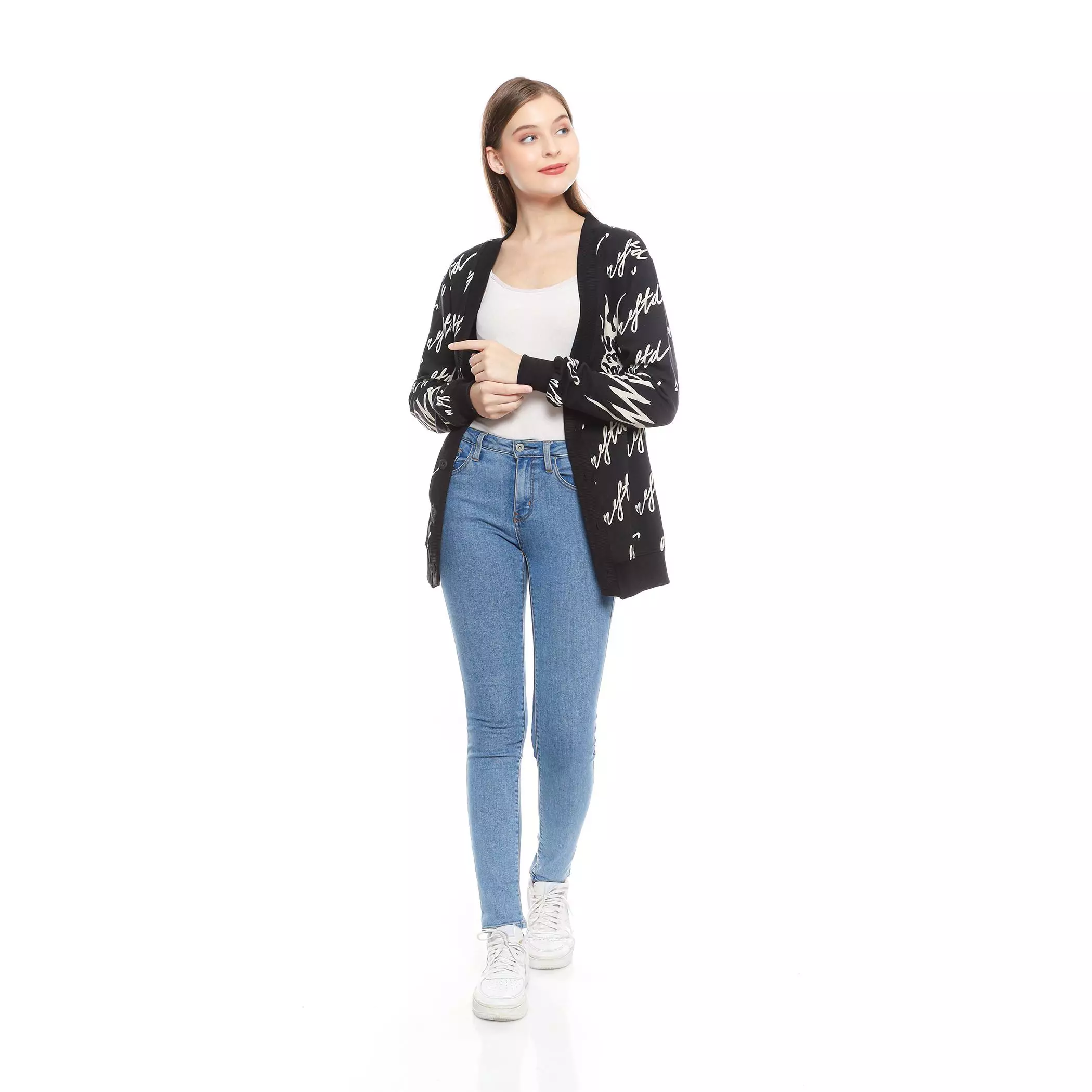 Enough For Today - Sweater Cardigan Motif Korea Love Eftd Hitam Sablon Discharge Bahan Katun Babyterry  Outer Wanita