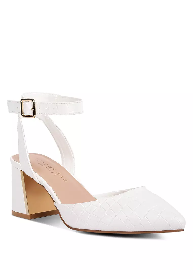 White pointed heels online with ankle strap